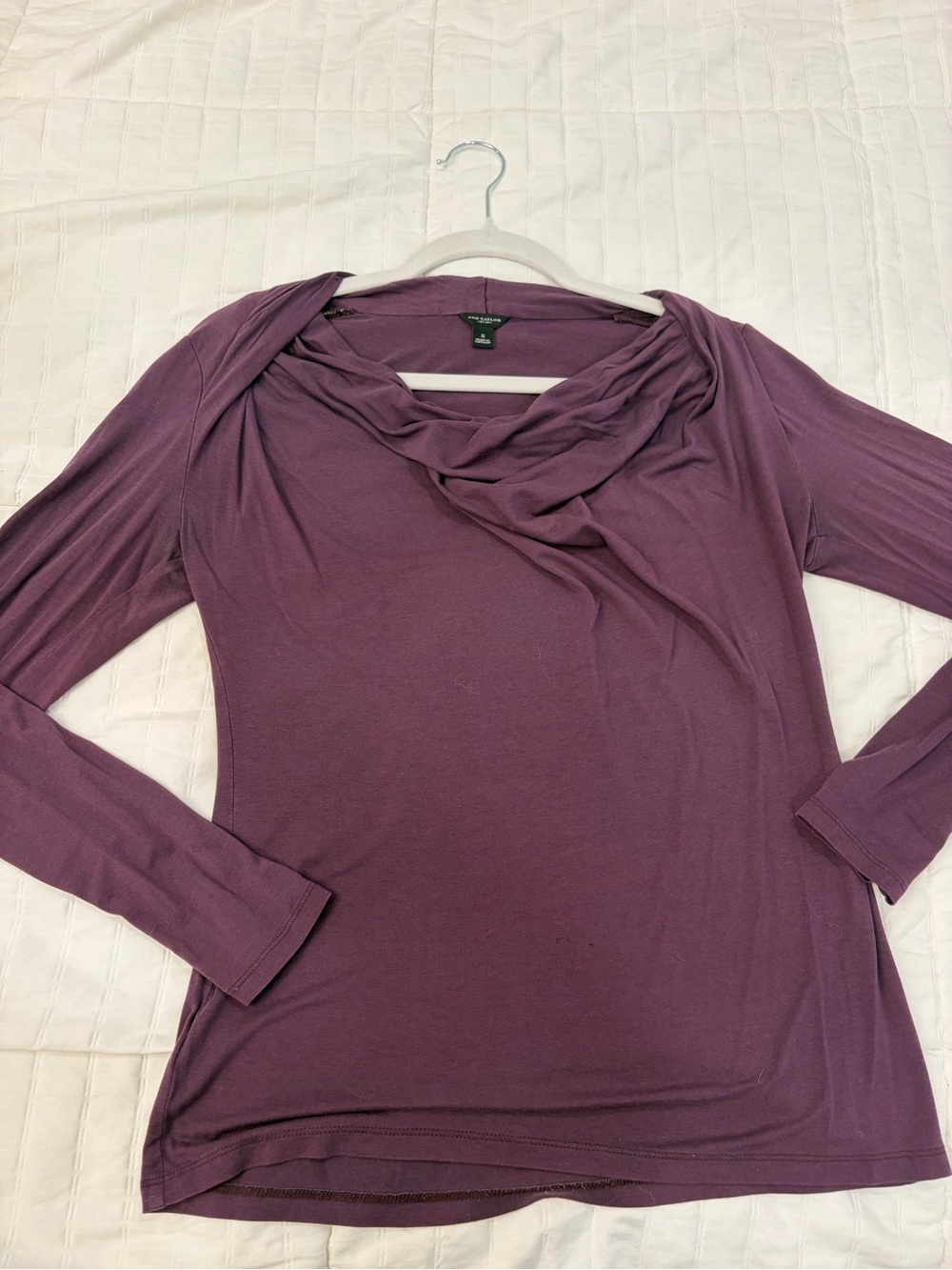Ann Taylor Long-Sleeve Draped Cowl Neck Top - Plum
